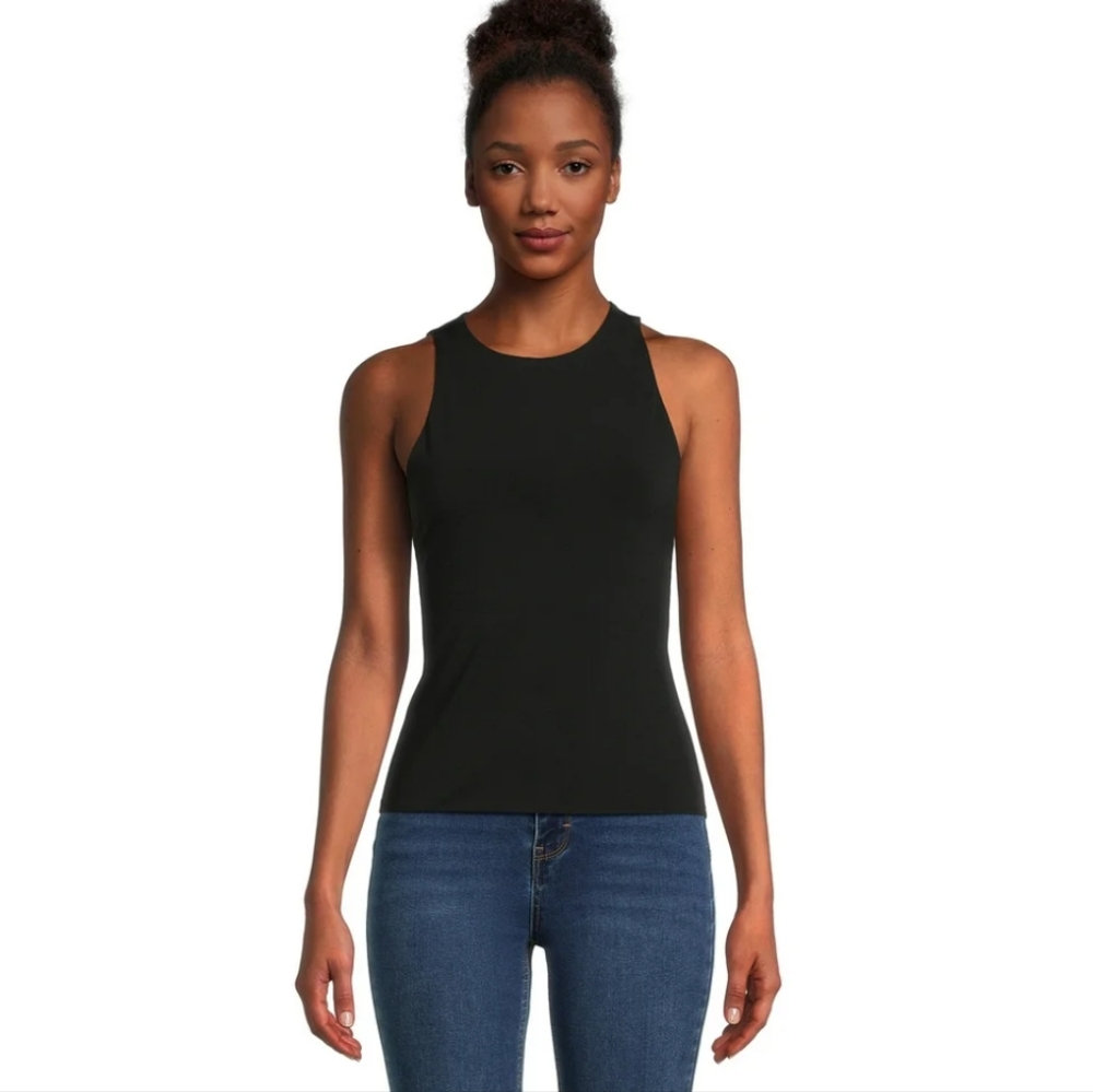 No Boundaries Black Ribbed Stretch High Neck Tank Top, Size Large